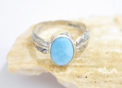 Larimar, Ring Feather Sterling Silver