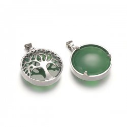 Aventurine, Green Pendant tree of life Round