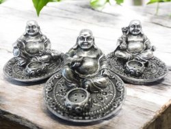 Incense holder, Happy Buddha silver