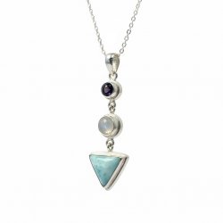 Pendant, Larimar, Moonstone & Amethyst sterling silver