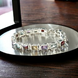 Bracelet, Gemstones Mix in Sterling Silver