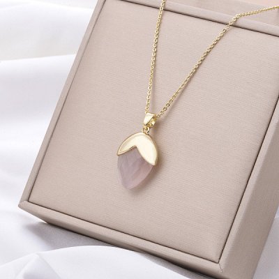 Rose Quartz, Drop Gold Necklace