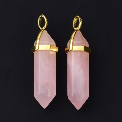 Rose quartz, Pendant Bullet Gold