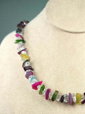 Tourmaline, with Diamond Quartz Necklace Raw EQ