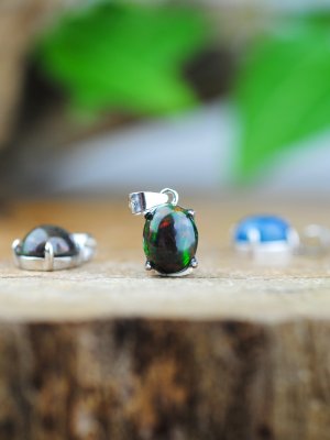 Opal, Black Pendant with Sterling Silver EQ
