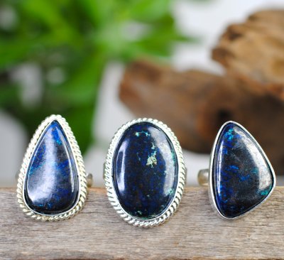 Azurite, Malachite Ring with silver plating