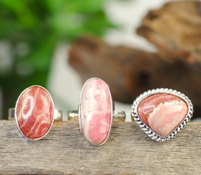 Rhodochrosite, Ring with silver plating