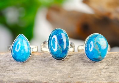 Apatite, Blue Ring with silver plating