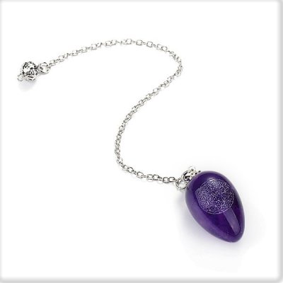 Amethyst, Pendulum Drop with Flower of Life