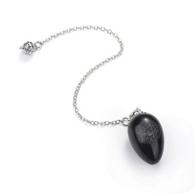 Onyx, Black Pendulum Drop with Flower of Life