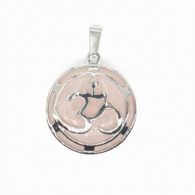 Rose Quartz, Pendant Round Aum