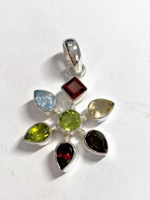 Pendant, Gemstones Mix in Sterling Silver