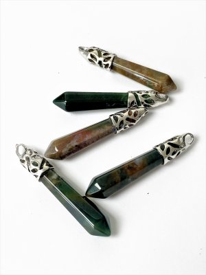 Agate, Moss Crystal Pendant Long