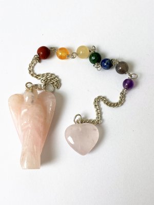 Rose Quartz, Pendulum Angel with Heart