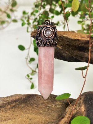 Rose quartz, Pendant Copper