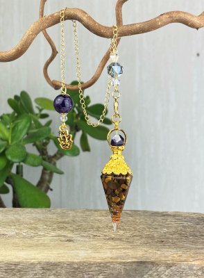 Tiger eye, Pendulum Orgonite Gold