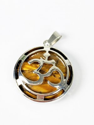 Tiger Eye, Pendant Round Aum