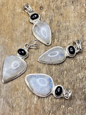 Moonstone, Rainbow Pendant in Sterling Silver