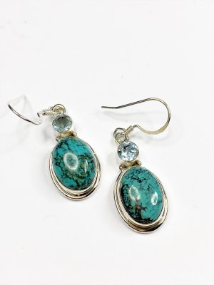 Turquise with Topaz, Earrings in sterling silver