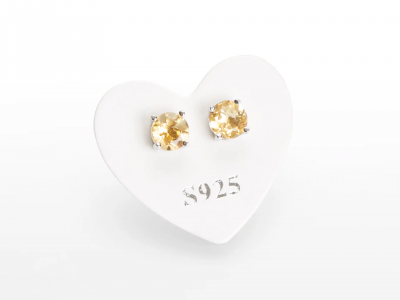 Citrine, Burnt Earring Sterling Silver Stud