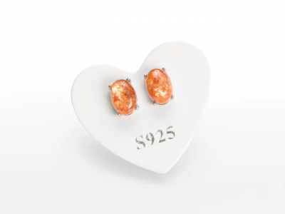 Sunstone, Earrings Sterling Silver Studs