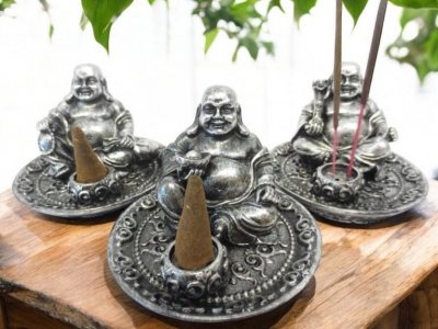 Incense holder, Happy Buddha Silver Big Pack
