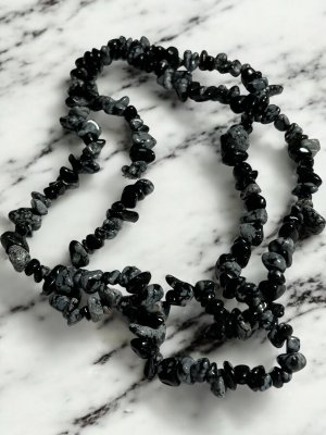 Obsidian, Snöflinge Halsband Chips Lång