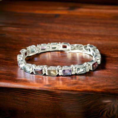 Bracelet, Gemstones Mix in Sterling Silver